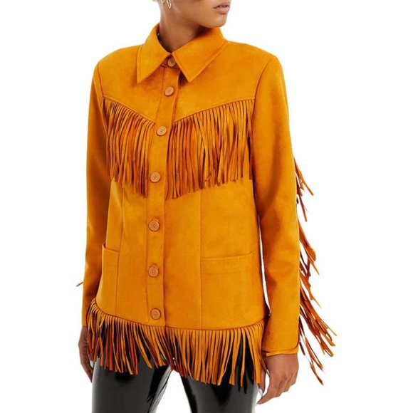 NWT DANIELLE BERNSTEIN FAUX SUEDE FRINGE JACKET - XS - Picture 1 of 7